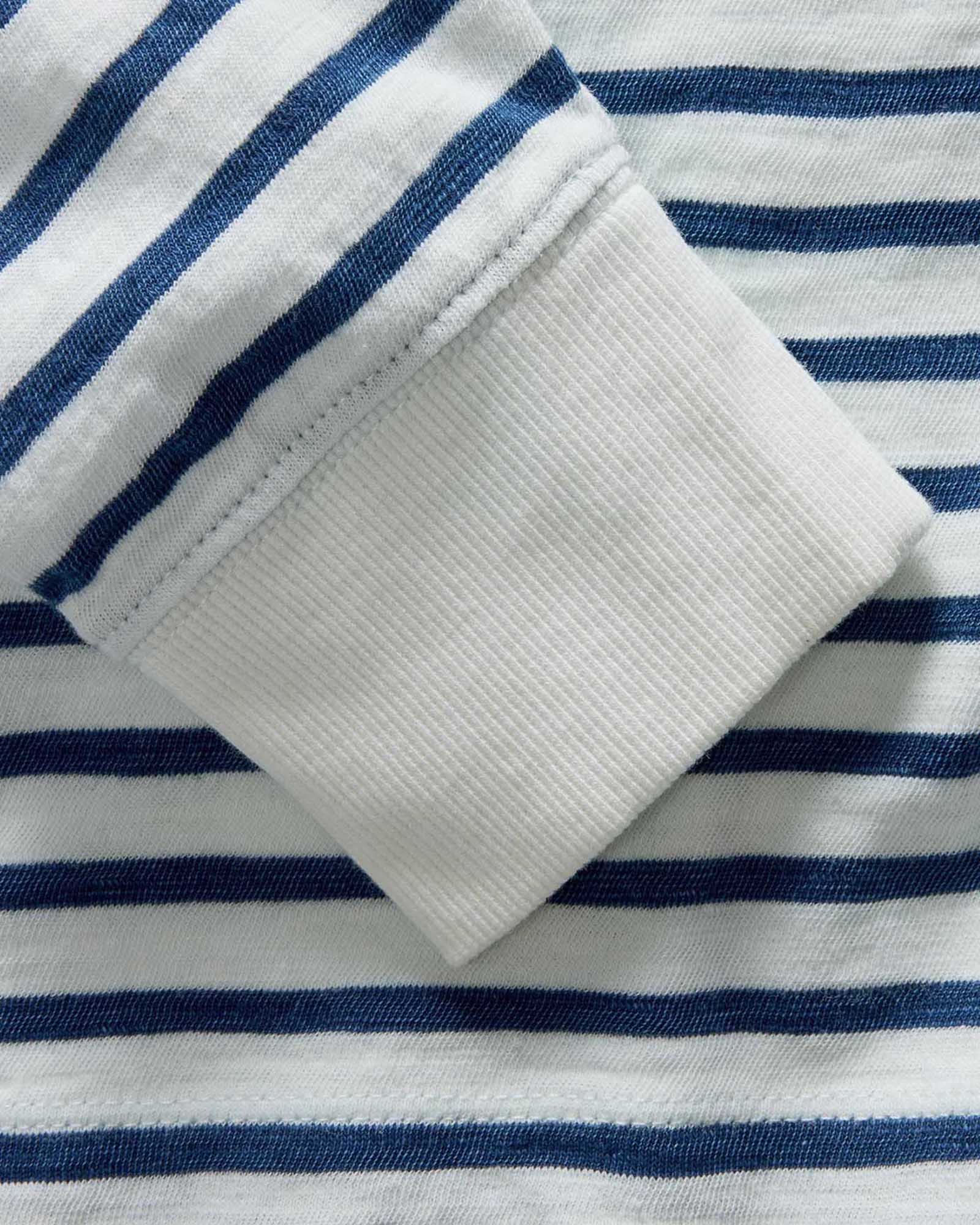 material shot of the cuff on The Organic Cotton Long Sleeve Tee in Indigo Stripe, Knits by Taylor Stitch