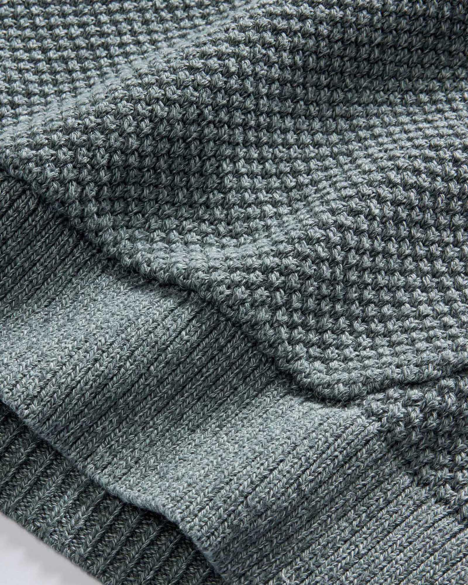 material shot of the hem on The Crawford Sweater Hoodie in Deep Sea Twist, Knits by Taylor Stitch