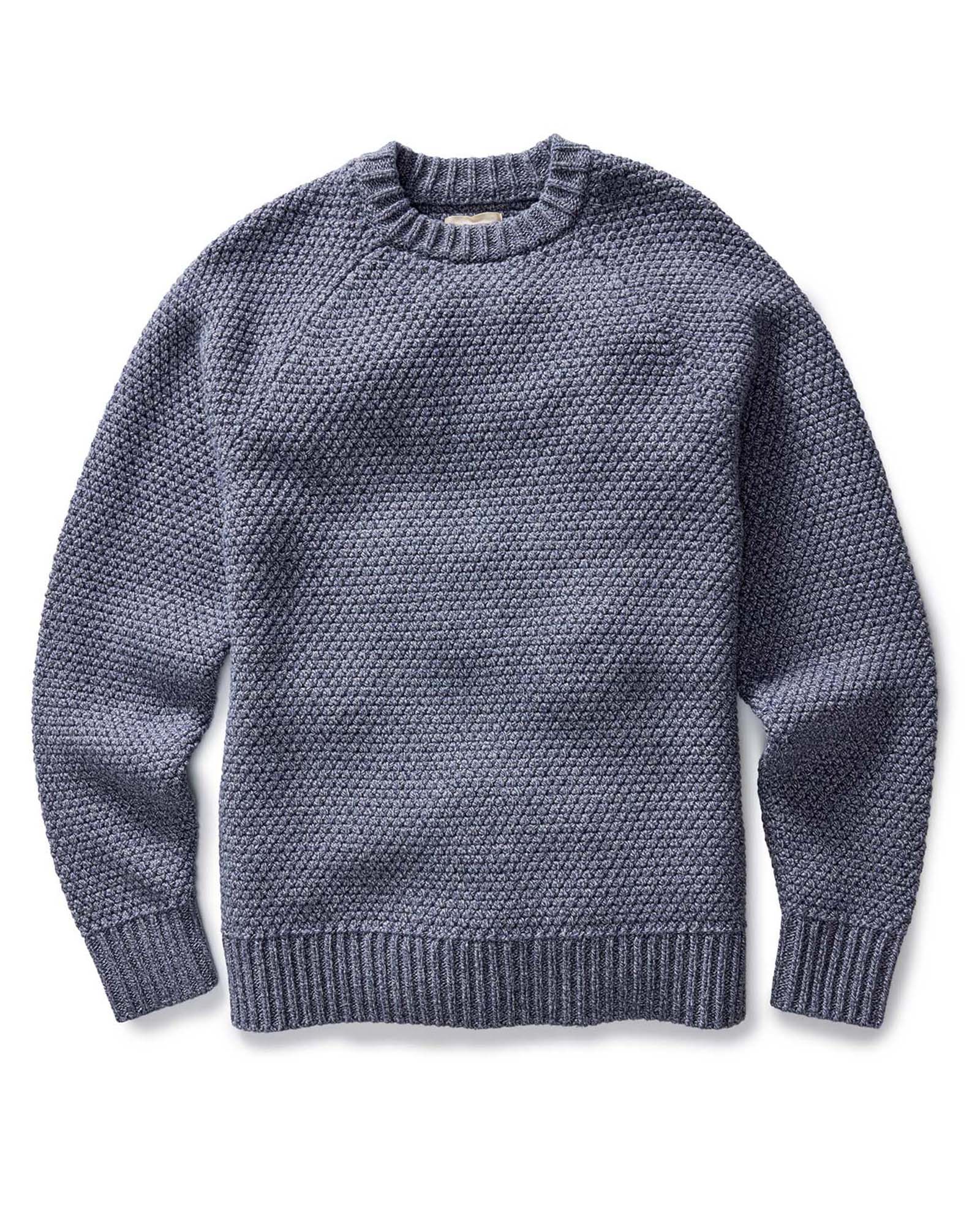 flatlay of The Fisherman Sweater in Blue Melange, Knits by Taylor Stitch