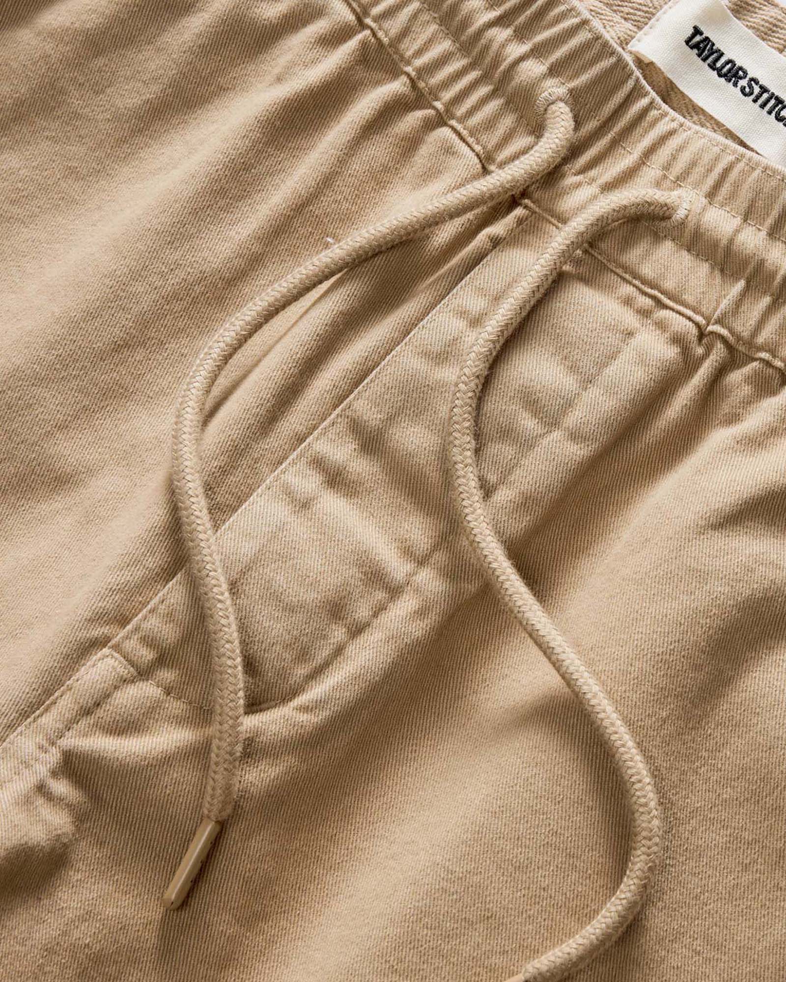 material shot of the waistband on The Apres Short in Organic Khaki Foundation Twill, Bottoms by Taylor Stitch