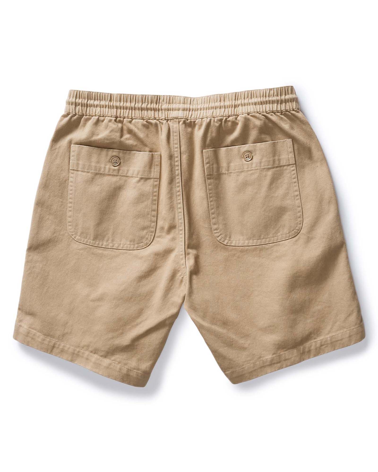 flatlay of the back of The Apres Short in Organic Khaki Foundation Twill, Bottoms by Taylor Stitch