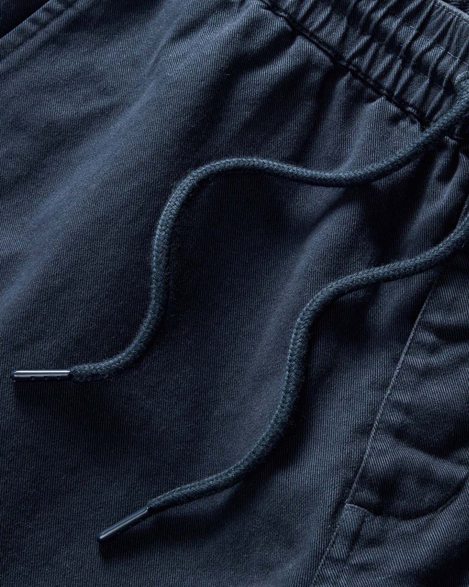 material shot of the waistband on The Apres Short in Organic Dark Navy Foundation Twill, Bottoms by Taylor Stitch
