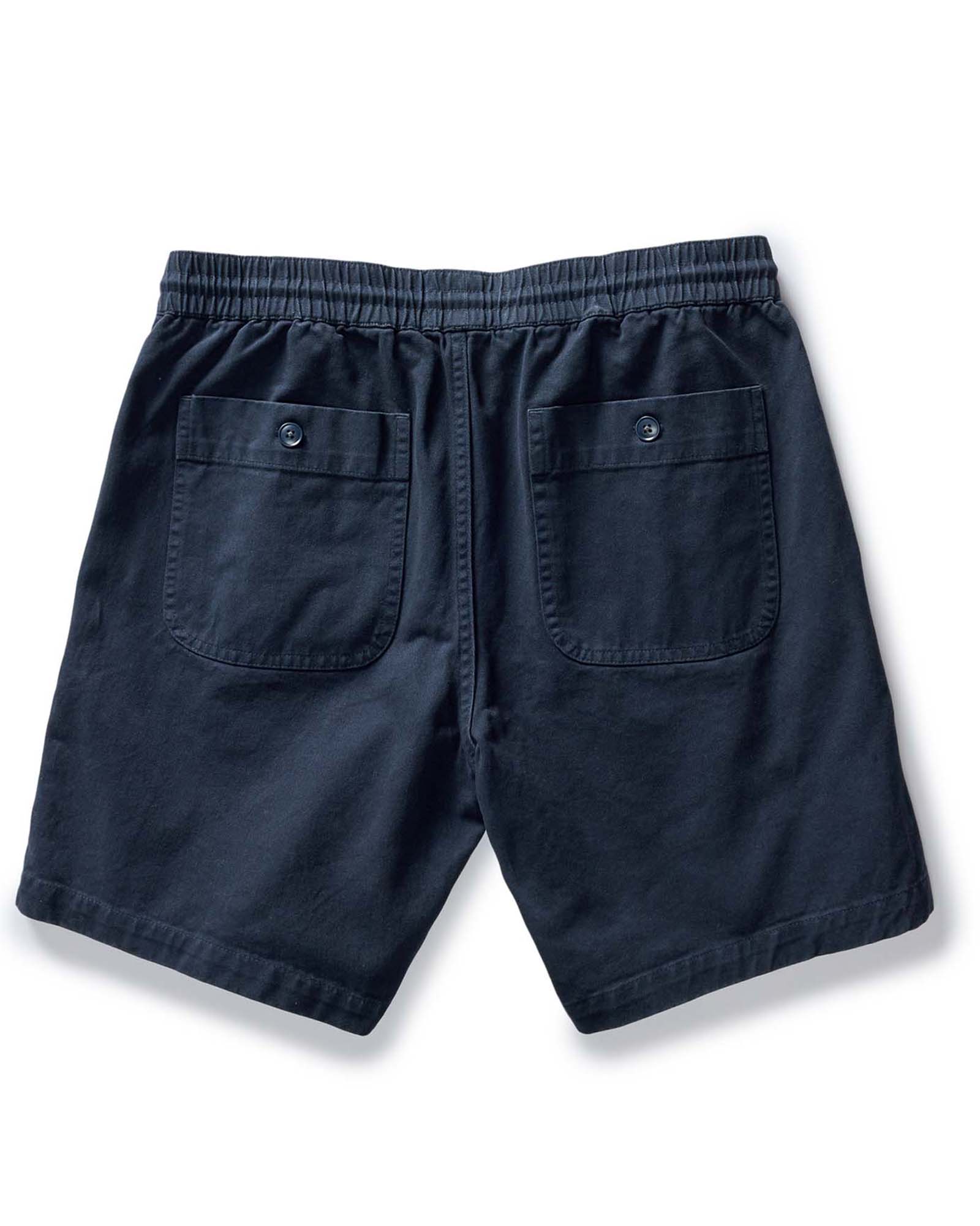 flatlay of the back of The Apres Short in Organic Dark Navy Foundation Twill, Bottoms by Taylor Stitch