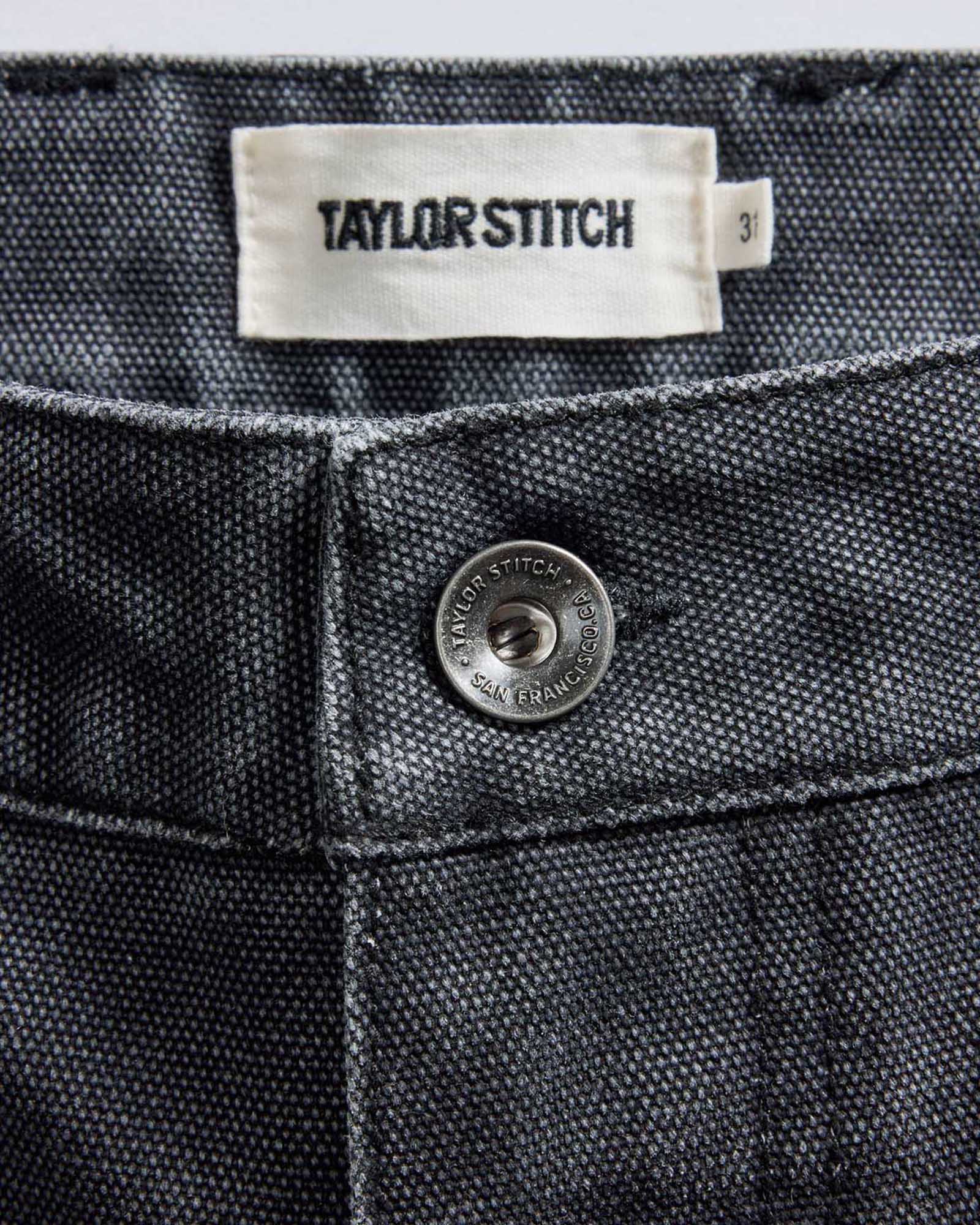 material shot of the button on The Camp Short in Coal Chipped Canvas, Bottoms by Taylor Stitch
