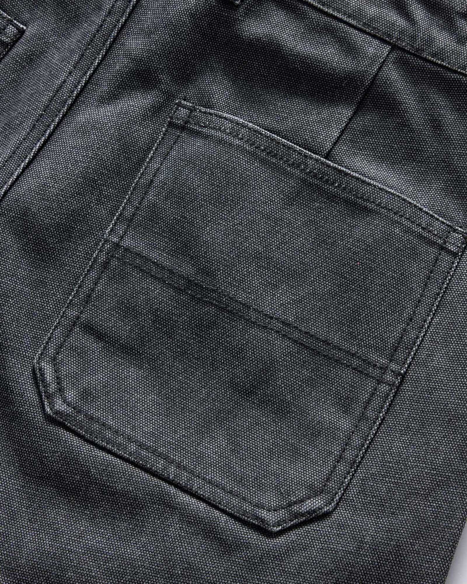 material shot of the back pocket on The Camp Short in Coal Chipped Canvas, Bottoms by Taylor Stitch