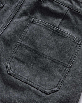 material shot of the back pocket on The Camp Short in Coal Chipped Canvas, Bottoms by Taylor Stitch