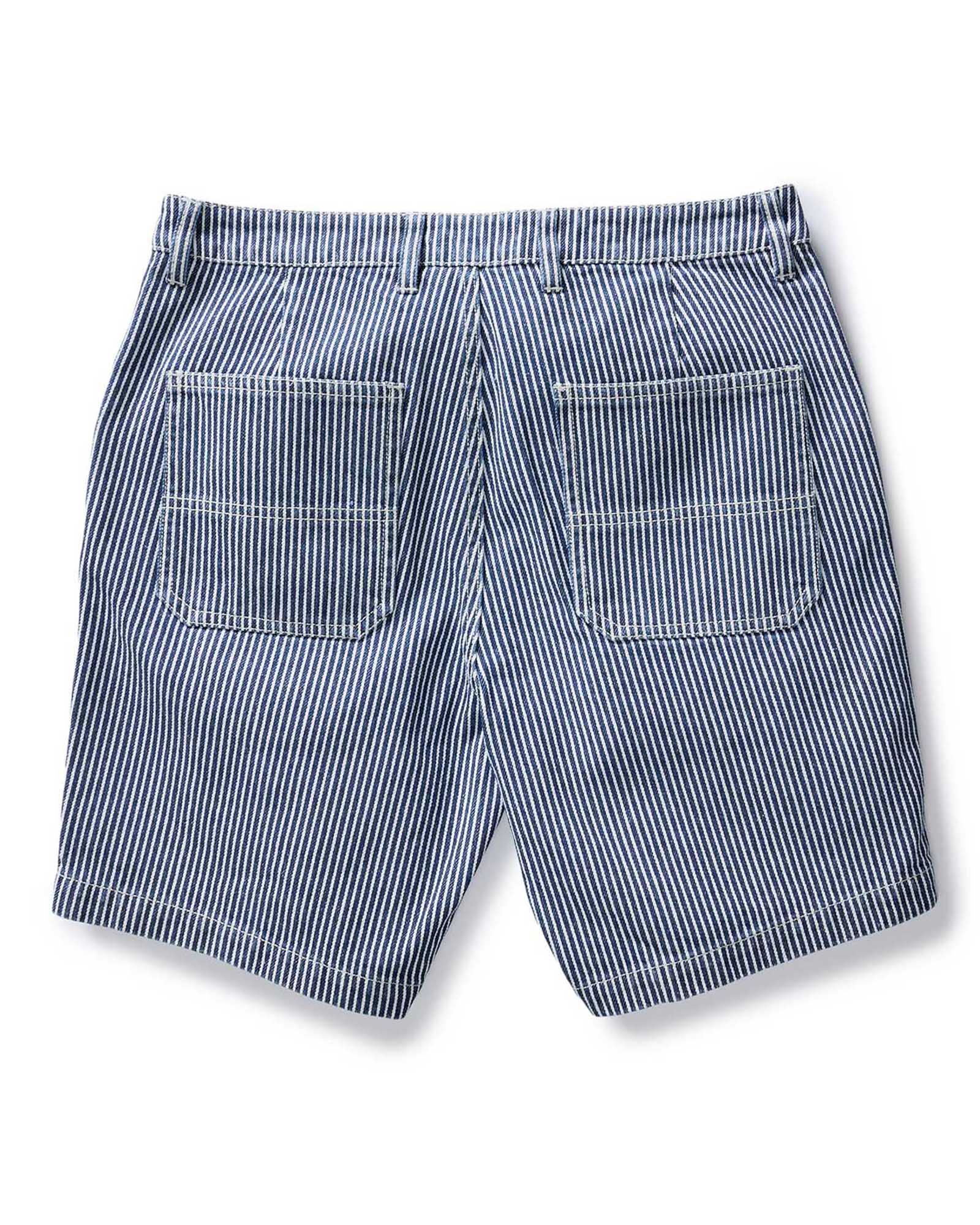 flatlay of the back of The Camp Short in Indigo Railroad Stripe Denim, Bottoms by Taylor Stitch