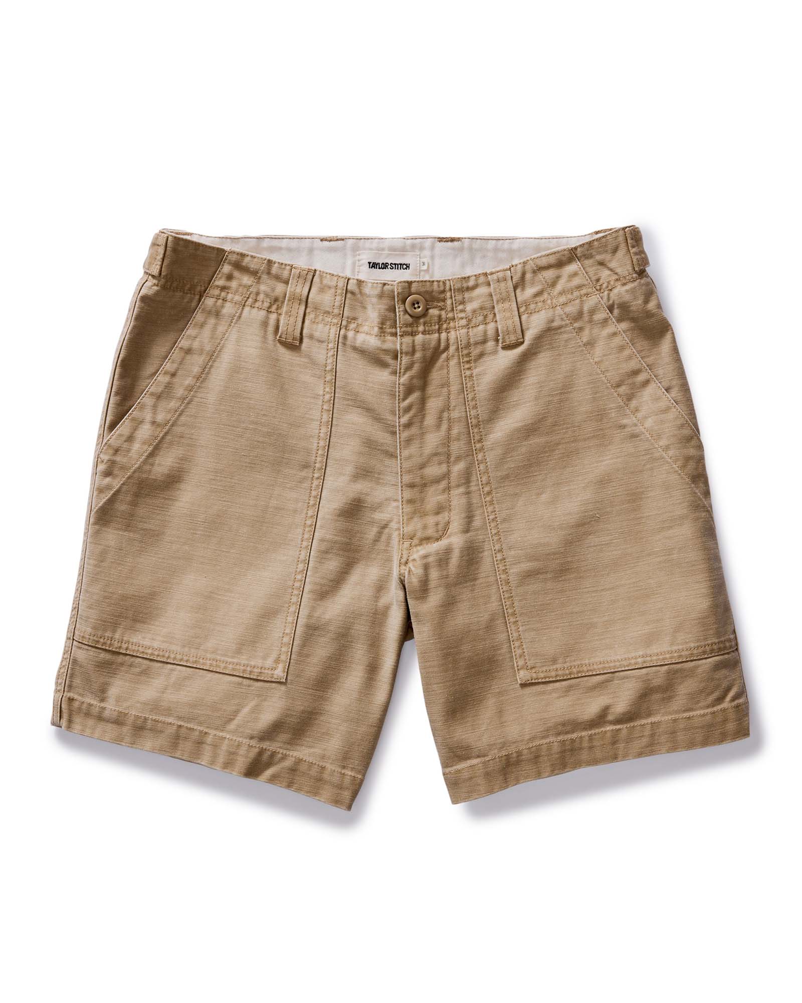 The Surplus Short in Khaki Reverse Sateen: Featured Image, Bottoms by Taylor Stitch