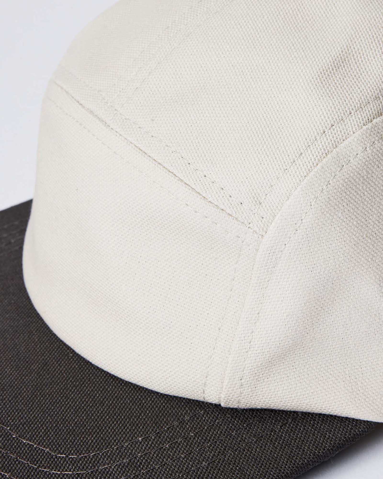 material shot of the stitching on The 5-Panel Cap in Stone Pigment Canvas, Accessories by Taylor Stitch