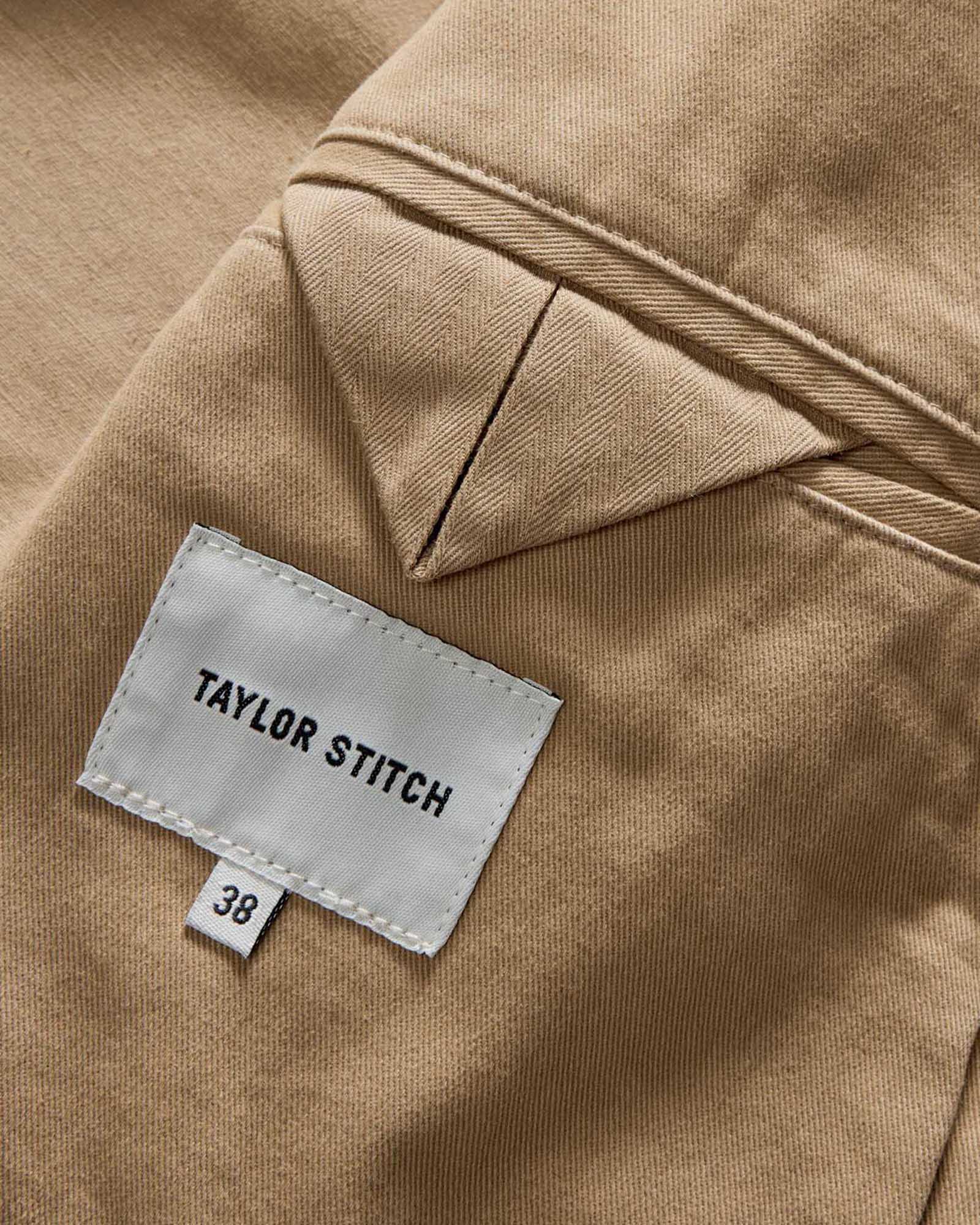 material shot of the inside pocket on The Foundation Sportcoat in Organic Khaki Twill, Outerwear by Taylor Stitch