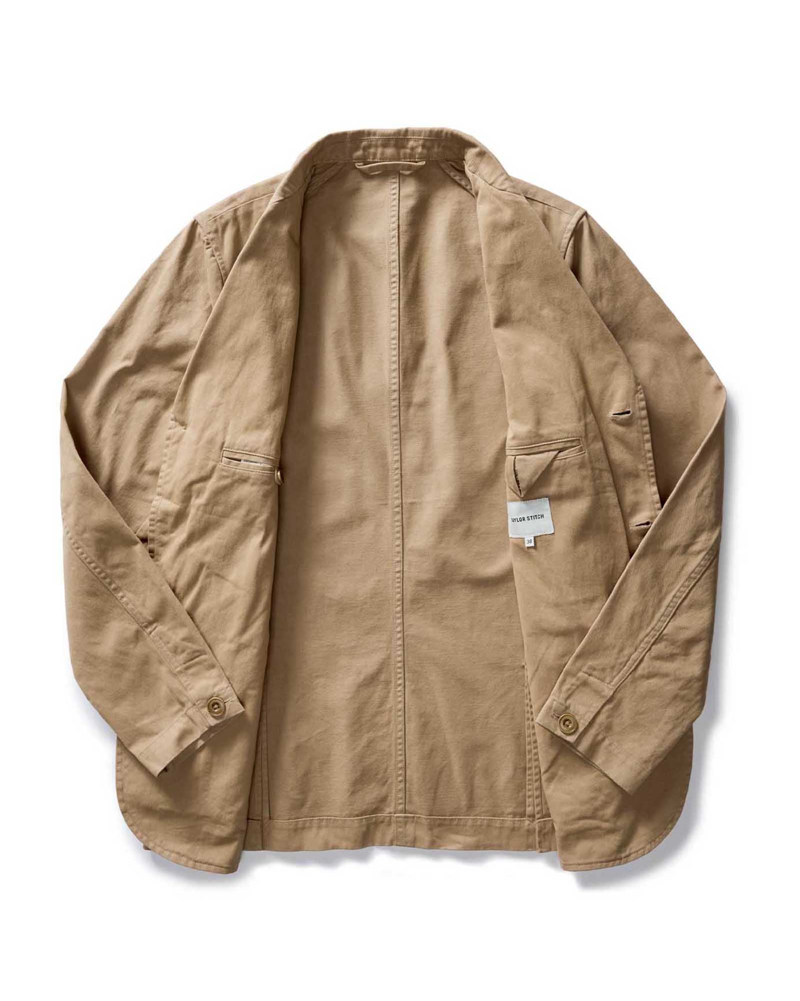 flatlay of the inside of The Foundation Sportcoat in Organic Khaki Twill, Outerwear by Taylor Stitch