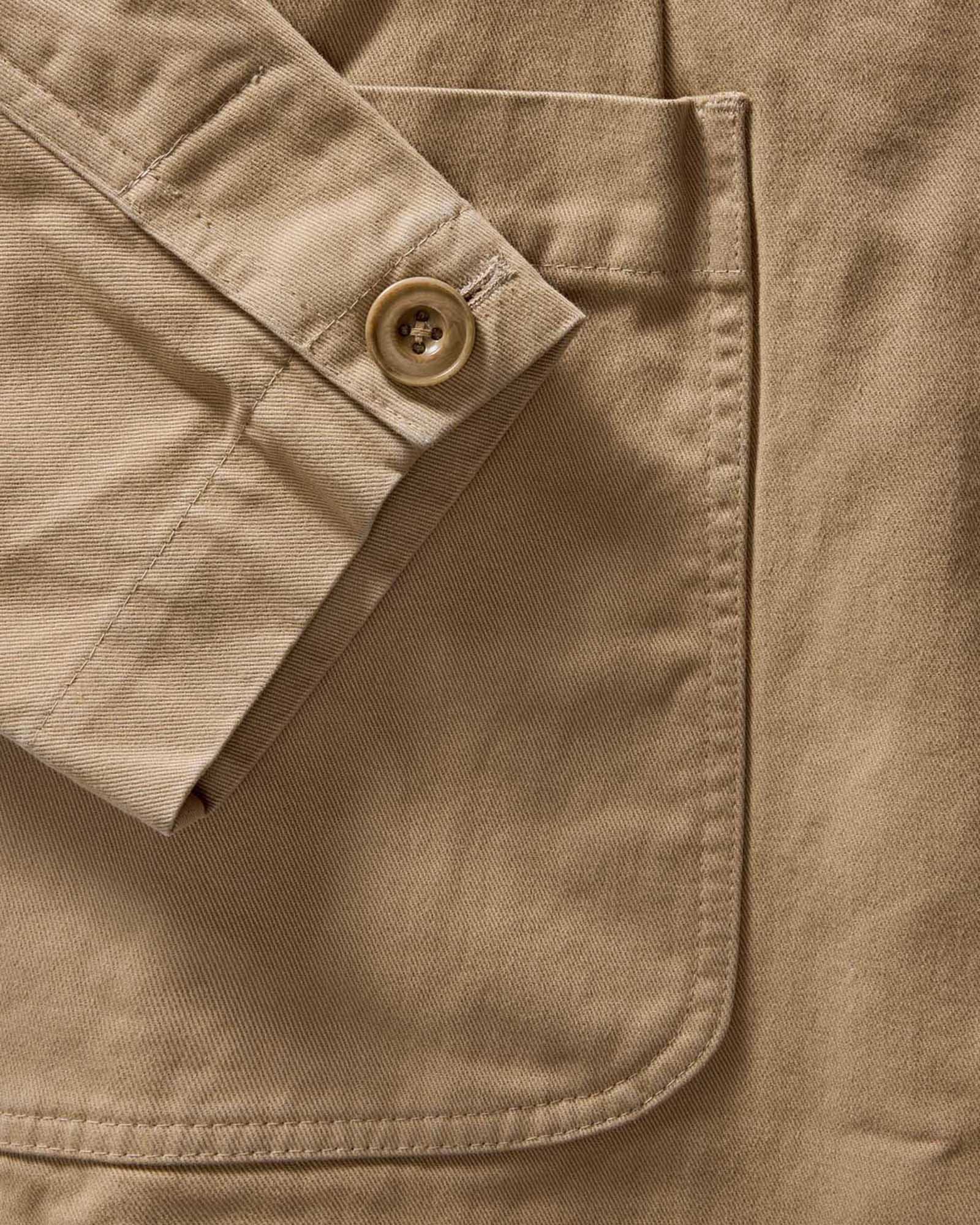 material shot of the cuffs on The Foundation Sportcoat in Organic Khaki Twill, Outerwear by Taylor Stitch