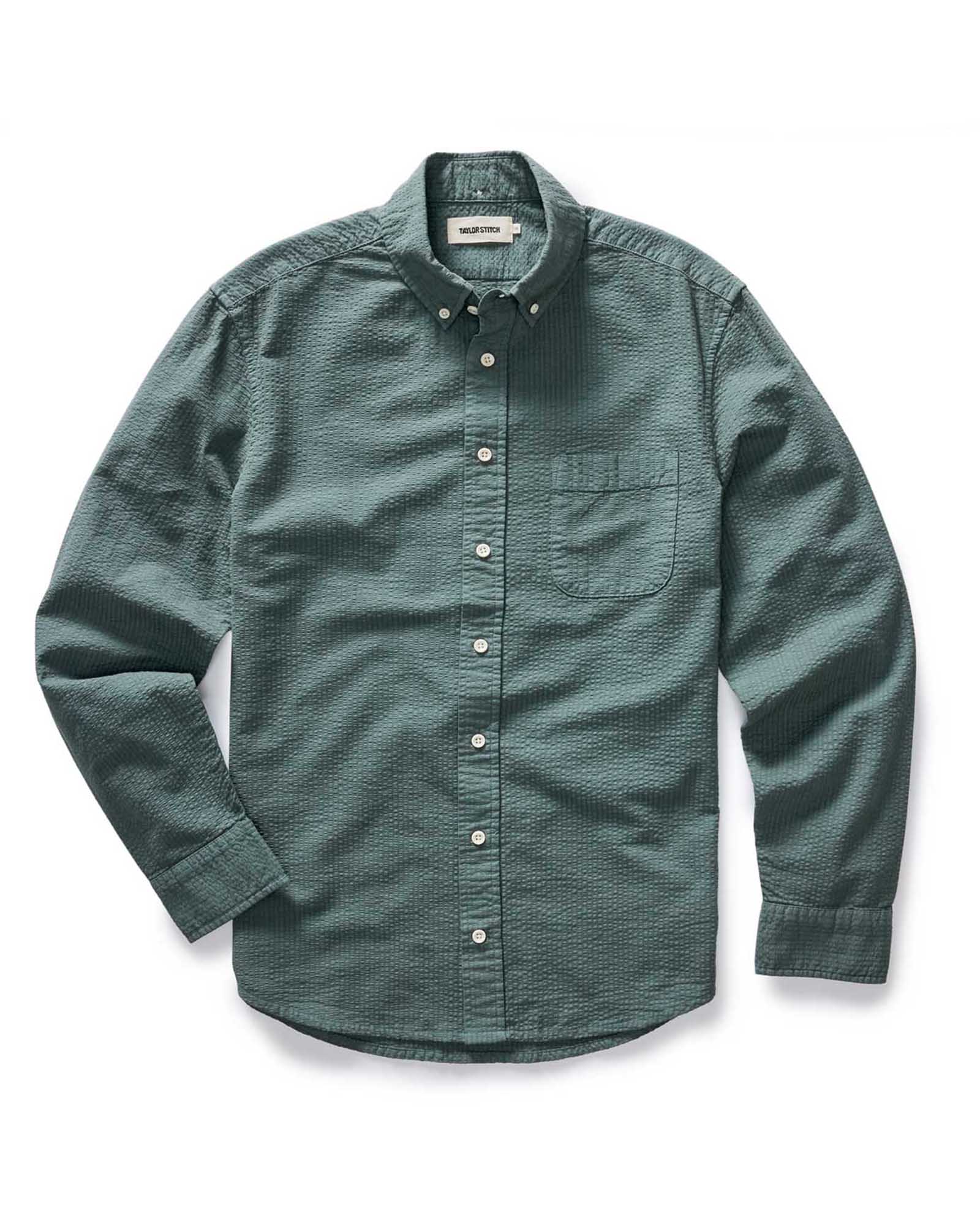 flatlay of The Jack in Deep Sea Seersucker, Wovens by Taylor Stitch