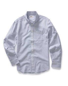 flatlay of The Jack in Navy Stripe Seersucker, Wovens by Taylor Stitch