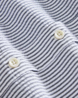 material shot of the buttons on The Jack in Navy Stripe Seersucker, Wovens by Taylor Stitch