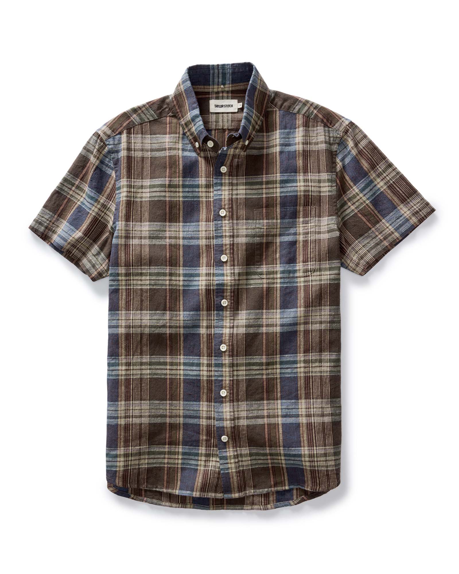 flatlay of The Short Sleeve Jack in Atlantic Blue Plaid, Wovens by Taylor Stitch