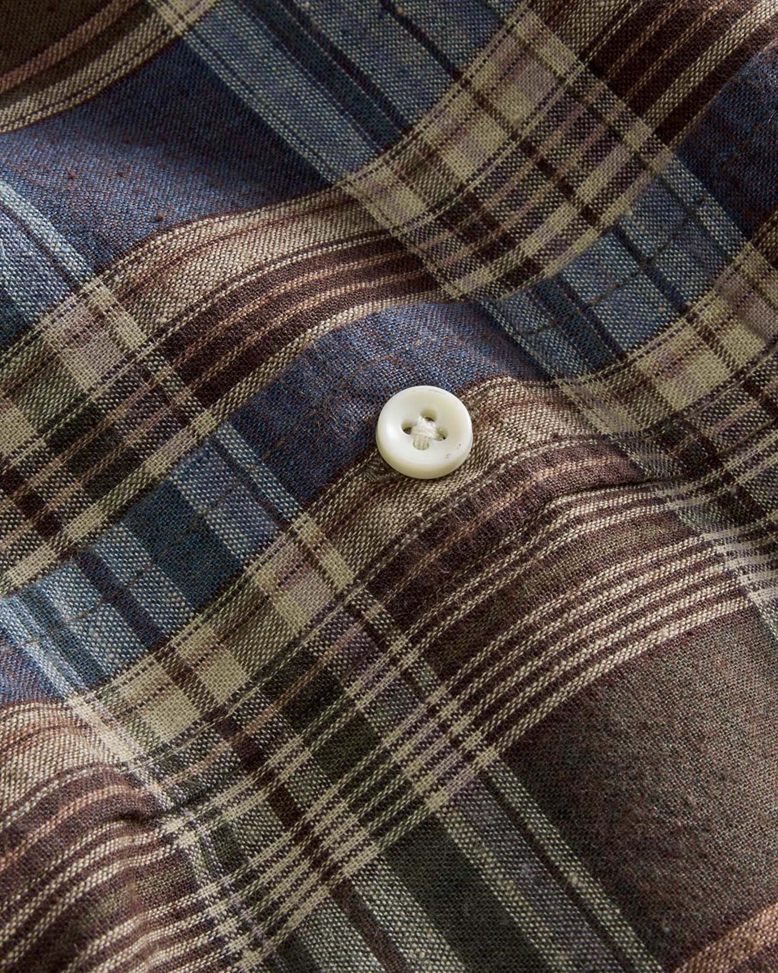 material shot of the buttons on The Short Sleeve Jack in Atlantic Blue Plaid, Wovens by Taylor Stitch
