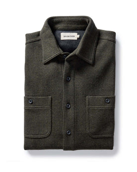folded flatlay of The Coastline Knit Shirt in Heather Army, Knits by Taylor Stitch