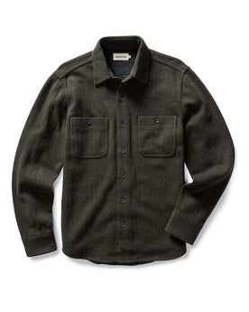 flatlay of The Coastline Knit Shirt in Heather Army, Knits by Taylor Stitch