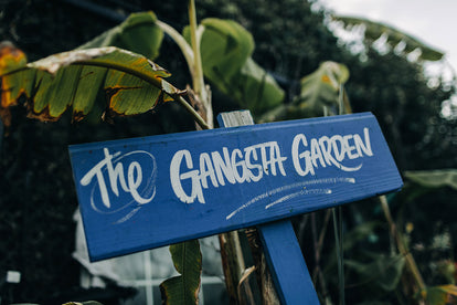 Gangsta Garden sign in Ron's garden.