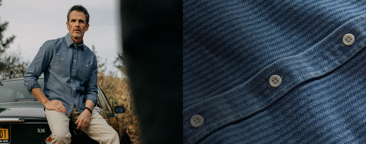 The Utility Shirt in Washed Indigo Herringbone