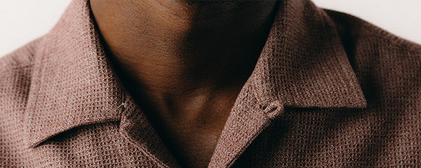 fit model posing in The Conrad Shirt in Port Twist