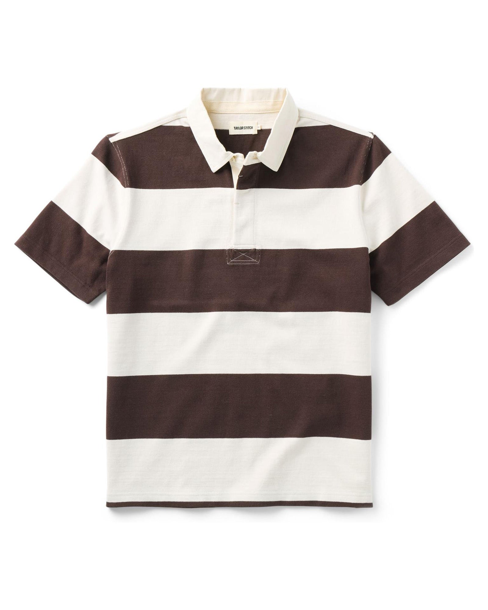 flatlay of The Short Sleeve Rugby Shirt in Port Stripe, Knits by Taylor Stitch