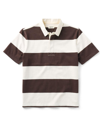 flatlay of The Short Sleeve Rugby Shirt in Port Stripe
