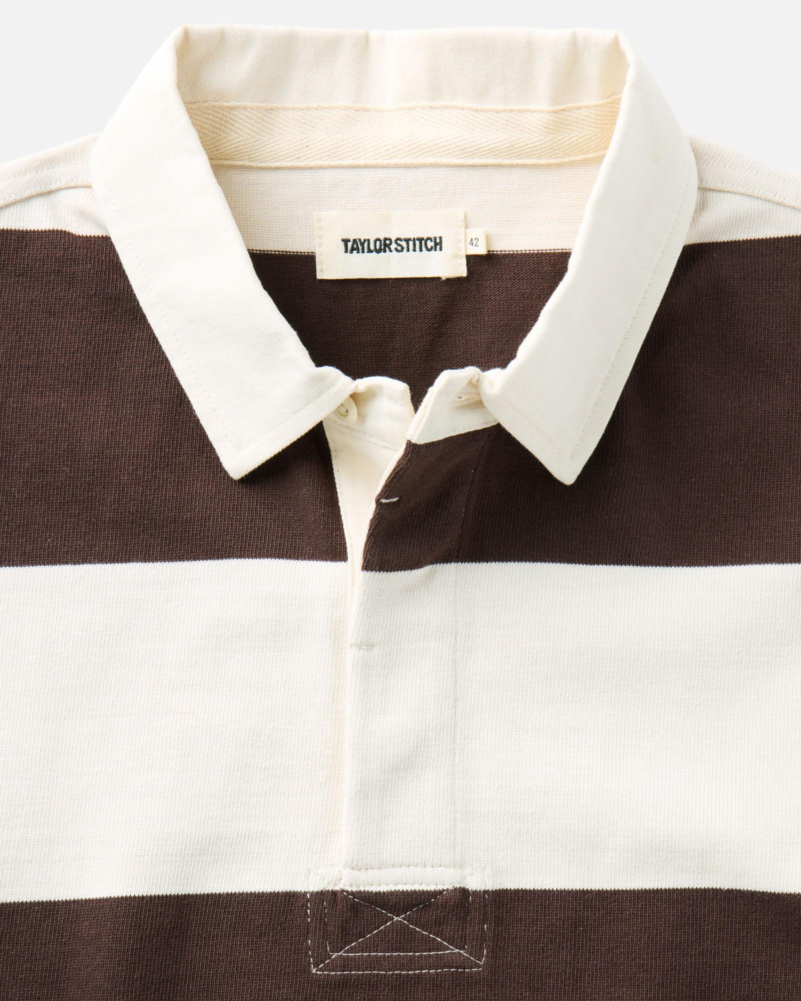 material shot of the collar on The Short Sleeve Rugby Shirt in Port Stripe, Knits by Taylor Stitch