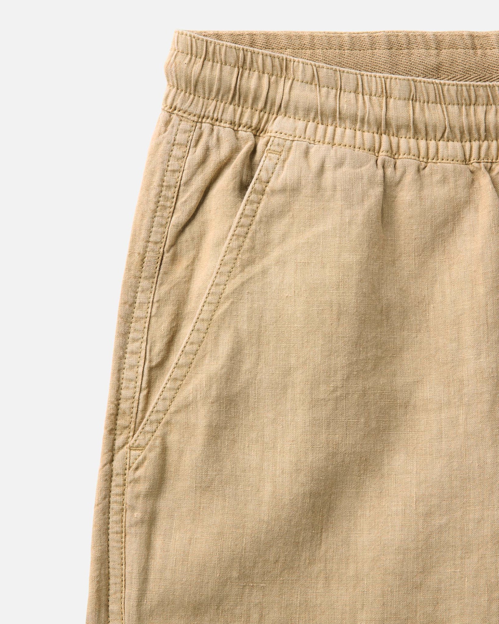 material shot of the pocket on The Apres Short in Field Khaki Hemp, Bottoms by Taylor Stitch