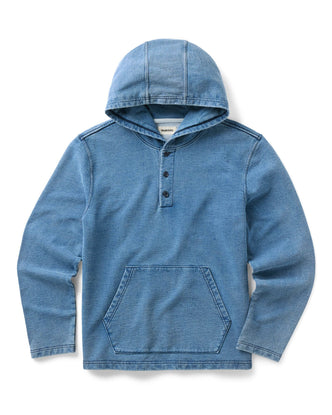 flatlay of The Baja Pullover in Washed Indigo Terry
