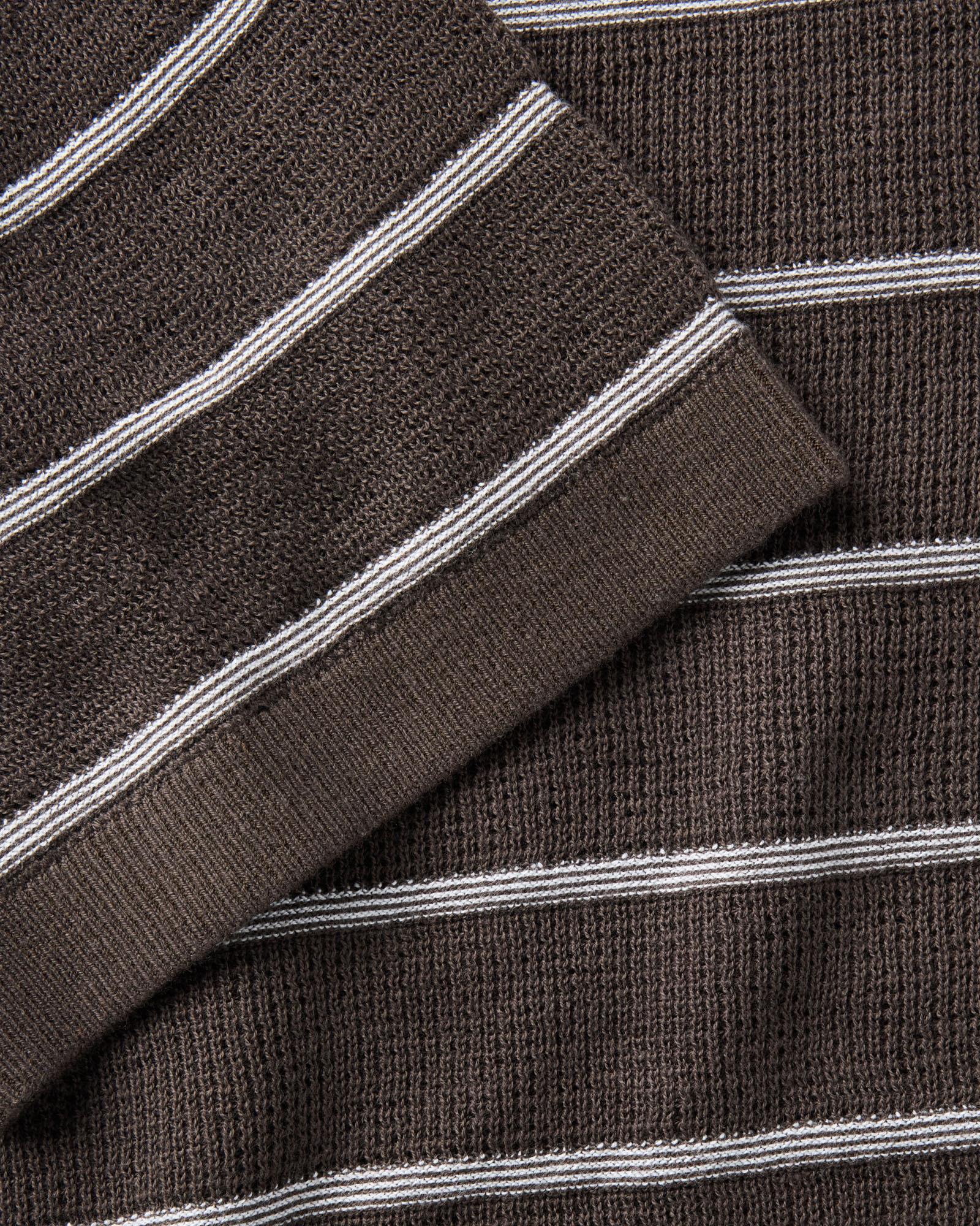 material shot of the sleeve on The Brody Sweater Tee in Espresso Stripe, Knits by Taylor Stitch