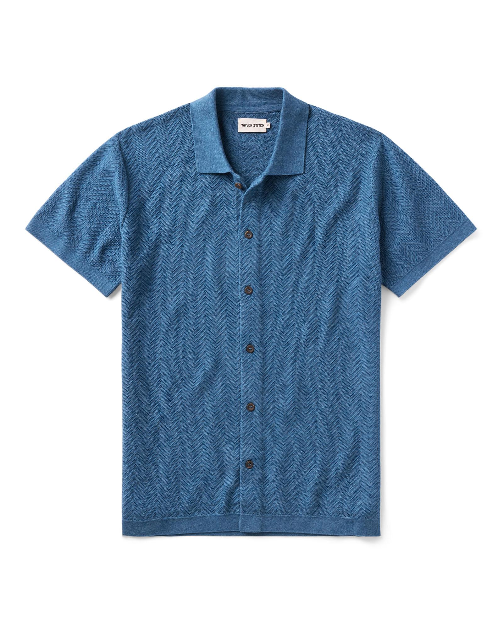 flatlay of The Button Down Polo in Gulf Stream Herringbone, Knits by Taylor Stitch