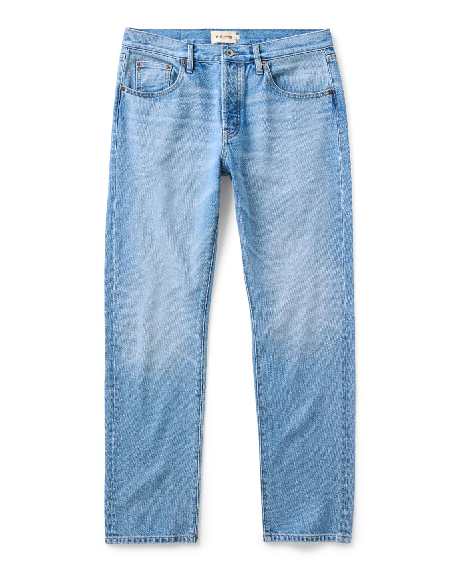 flatlay of The Democratic Jean in Light Wash Hemp Denim, Bottoms by Taylor Stitch