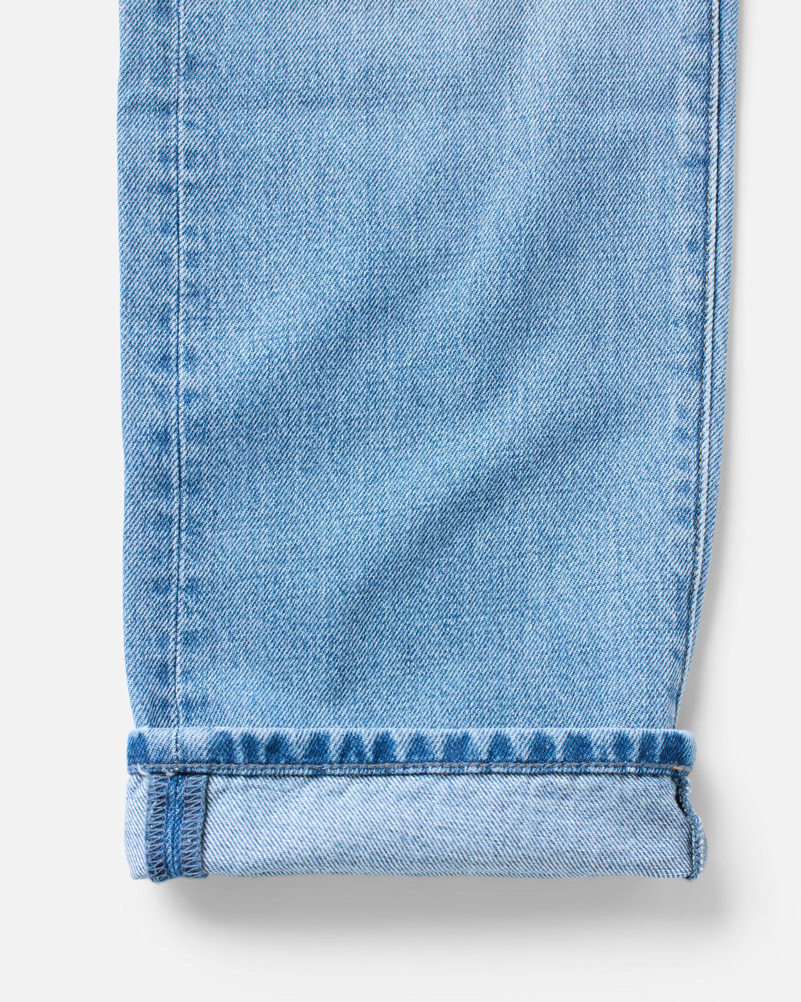 material shot of the cuff on The Democratic Jean in Light Wash Hemp Denim, Bottoms by Taylor Stitch