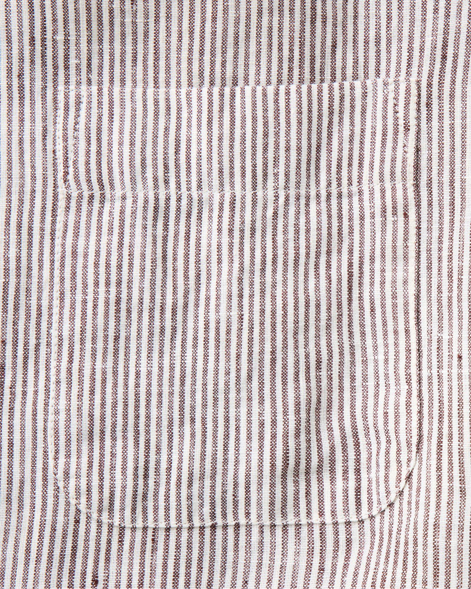 material shot of the pocket on The Jack in Burgundy University Stripe Linen, Wovens by Taylor Stitch
