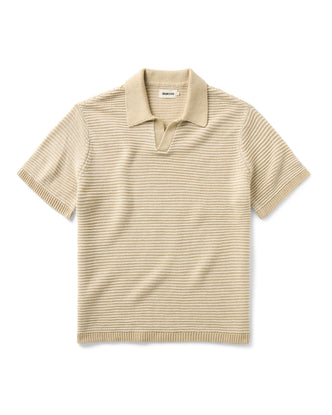 flatlay of The Valencia Sweater Polo in Sand Stripe