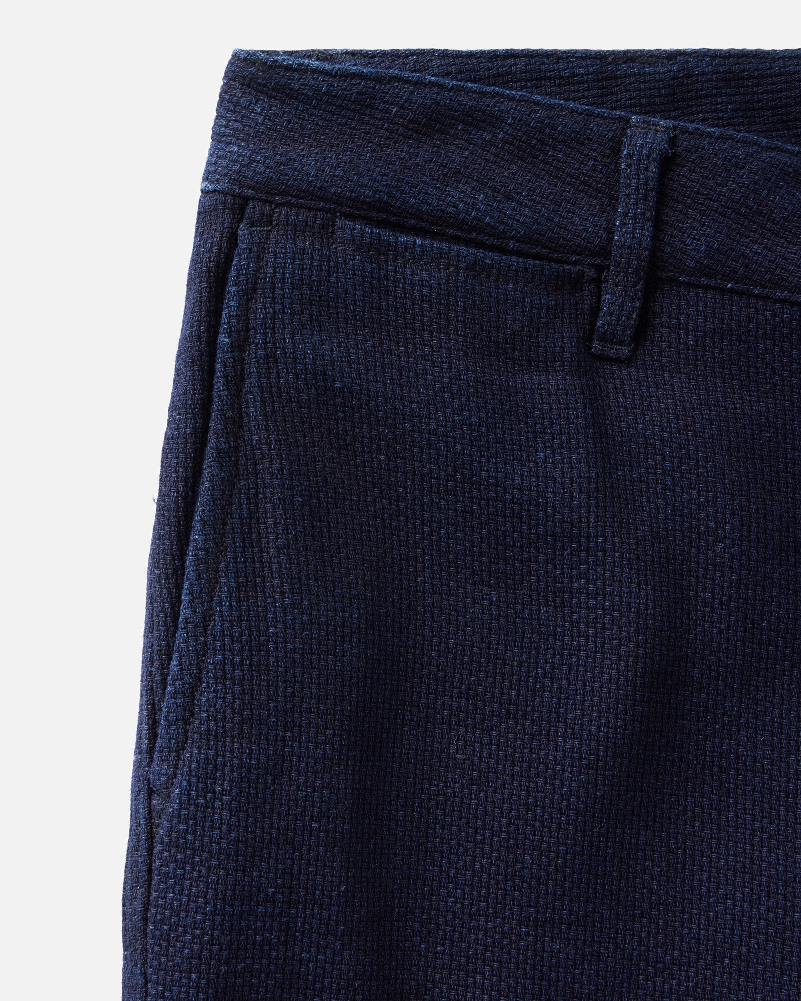 material shot of the pocket on The Camden Pant in Rinsed Indigo Sashiko, Bottoms by Taylor Stitch