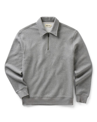 flatlay of The Armor Quarter Zip in Heather Grey Cotton Hemp