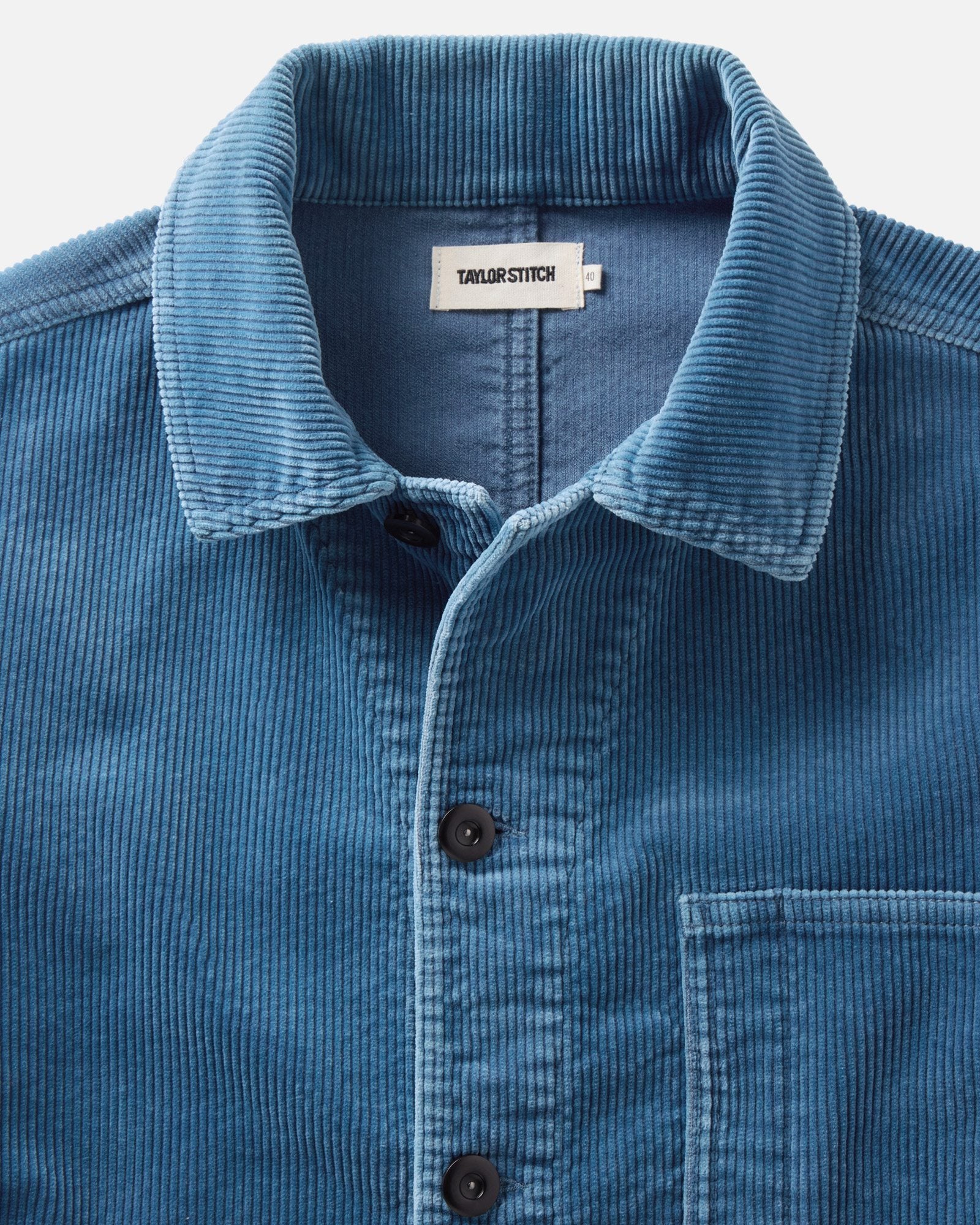 material shot of the collar on The Ojai Jacket in Washed Indigo Corduroy, Outerwear by Taylor Stitch