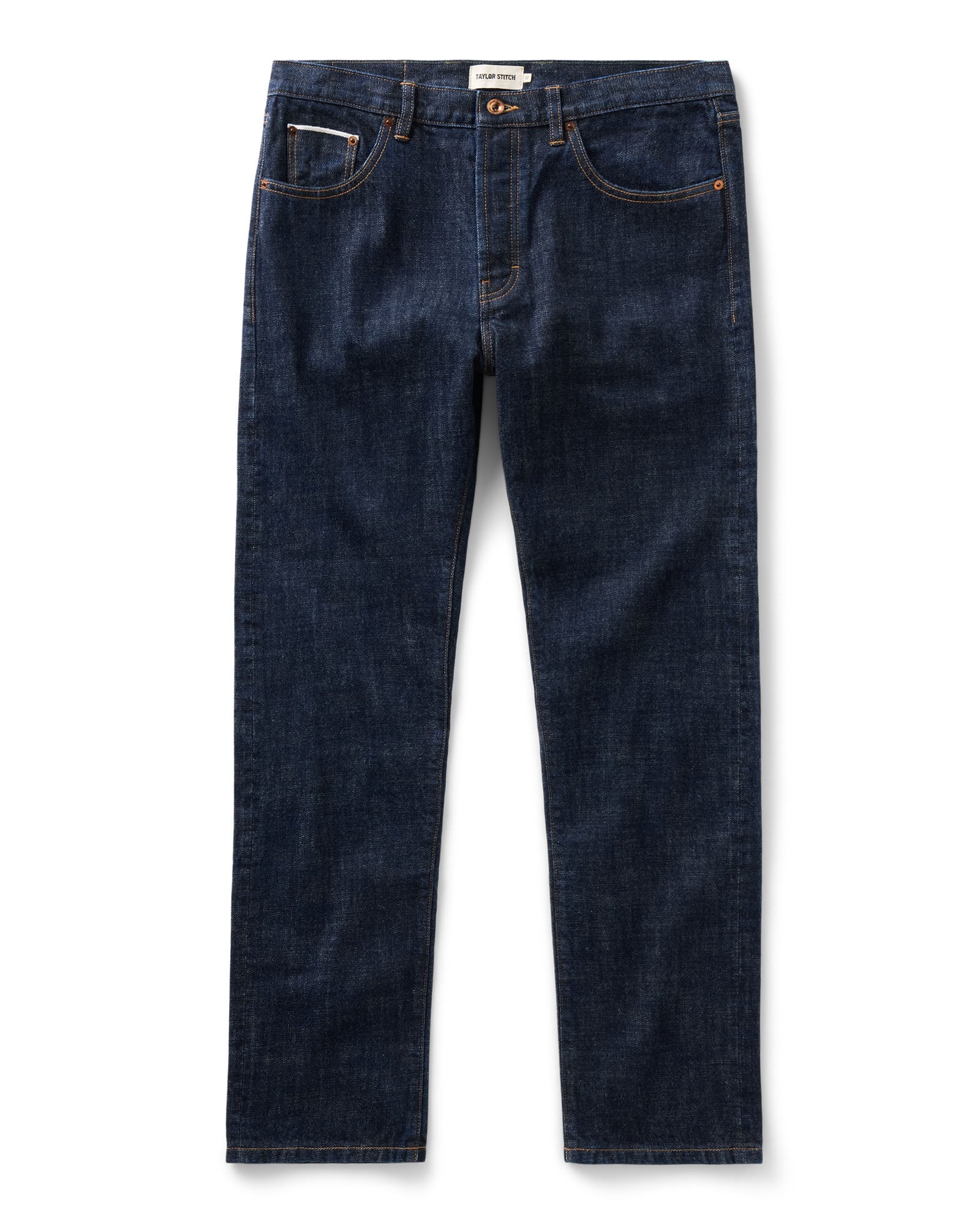 flatlay of The Democratic Jean in Rinsed Organic Selvedge, Bottoms by Taylor Stitch