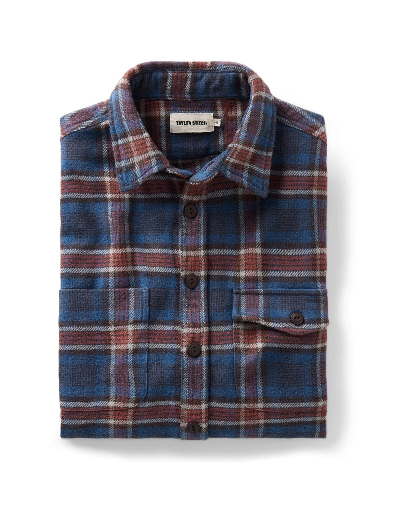 folded flatlay of The Crater Shirt in Headland Plaid, Wovens by Taylor Stitch