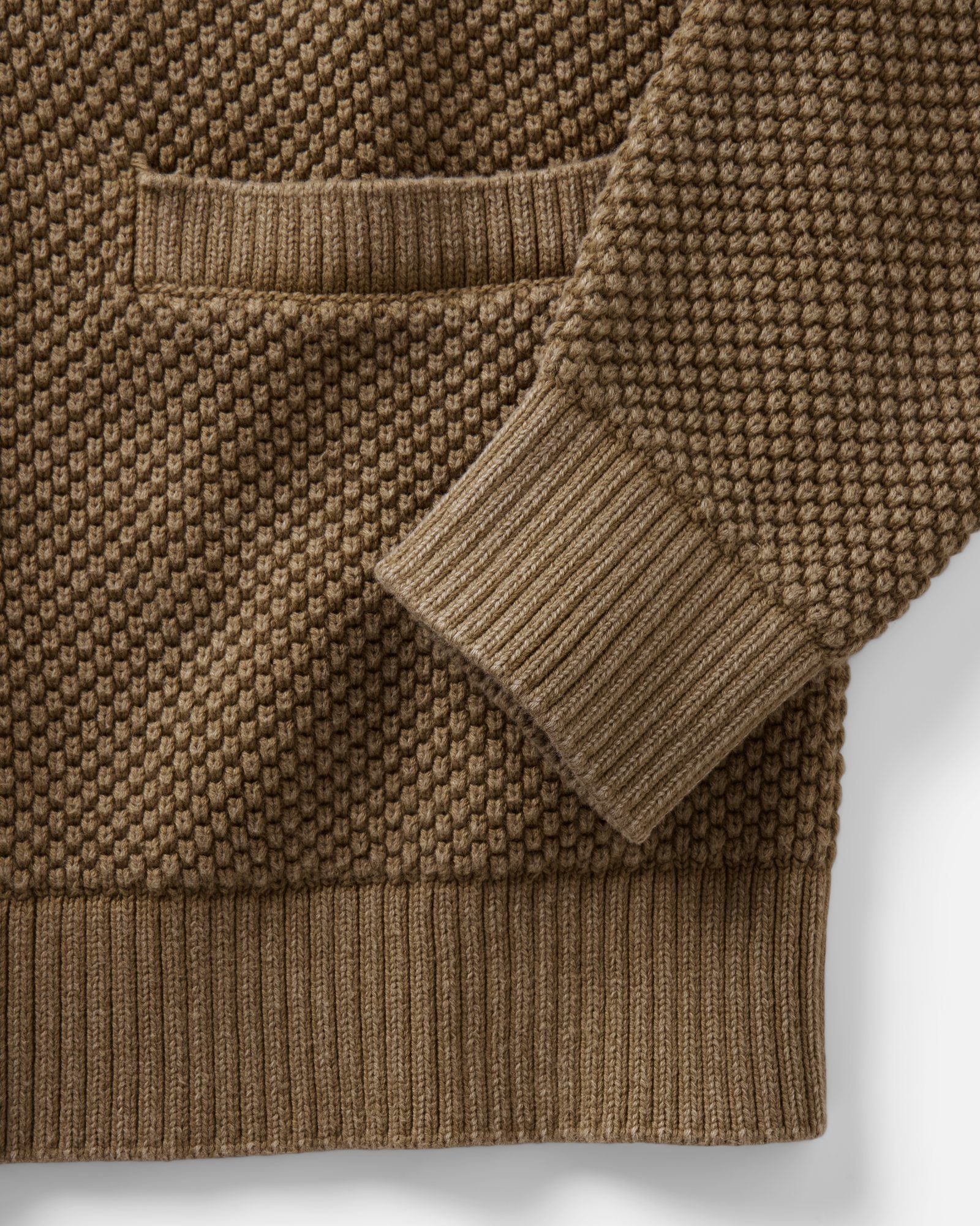 material shot of the sleeve on The Crawford Sweater in Bay Leaf, Knits by Taylor Stitch