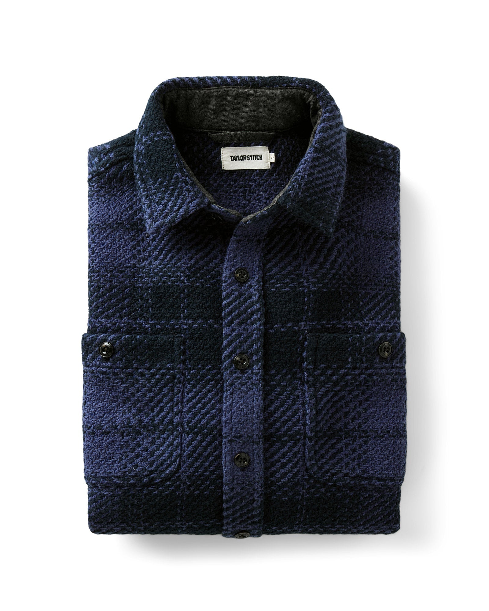 folded flatlay of The Cutter Overshirt in Lighthouse Check, Wovens by Taylor Stitch