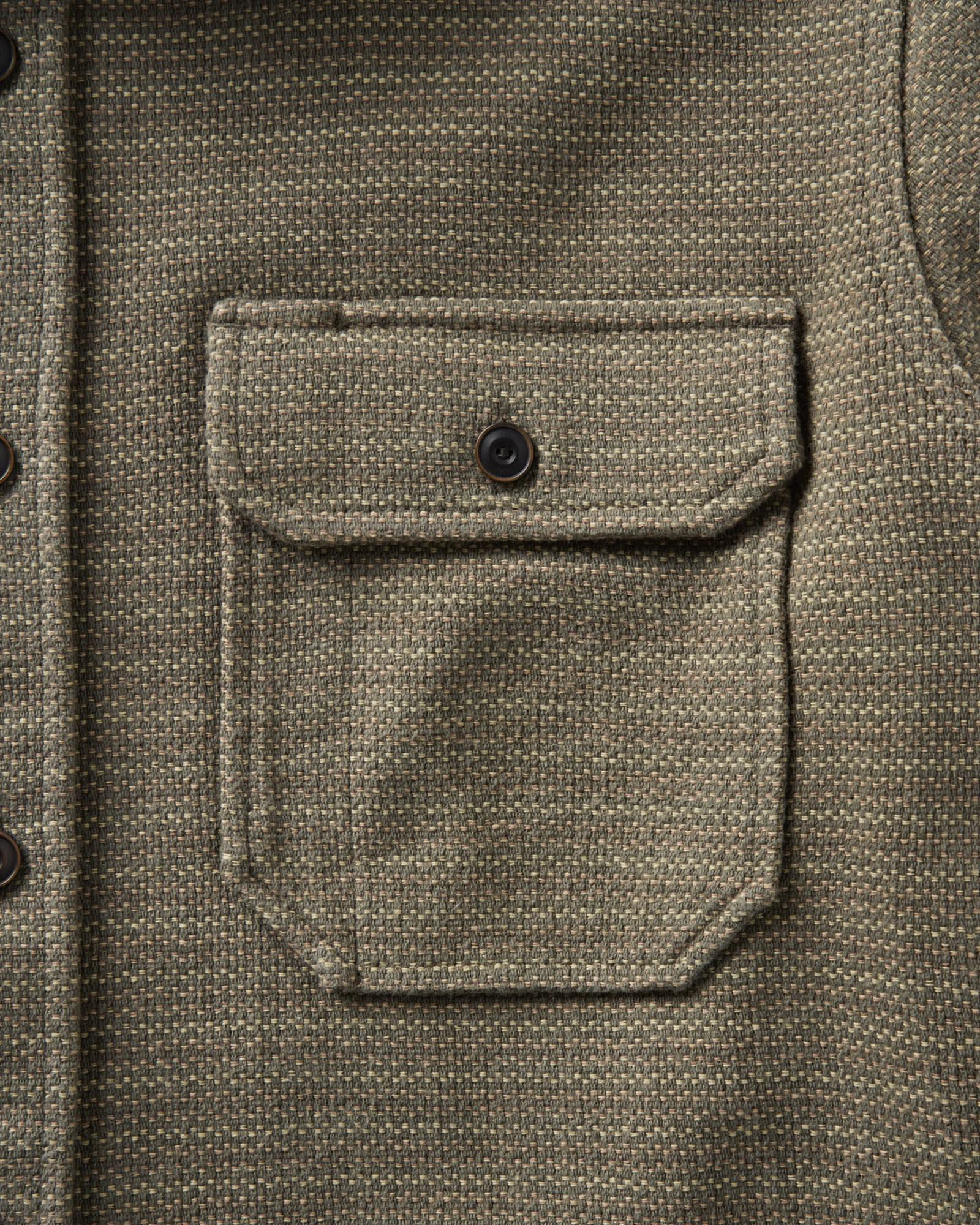 material shot of the pocket on The Division Shirt in Cypress, Wovens by Taylor Stitch