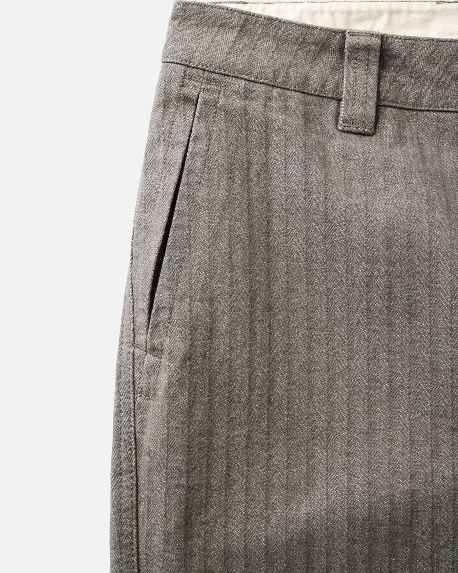 material shot of the pocket on The Emlen Pant in Smoked Olive Herringbone, Bottoms by Taylor Stitch