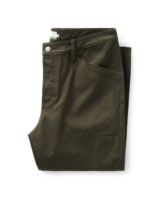 folded flatlay of The Good Acre Chore Pant in Olive Canvas