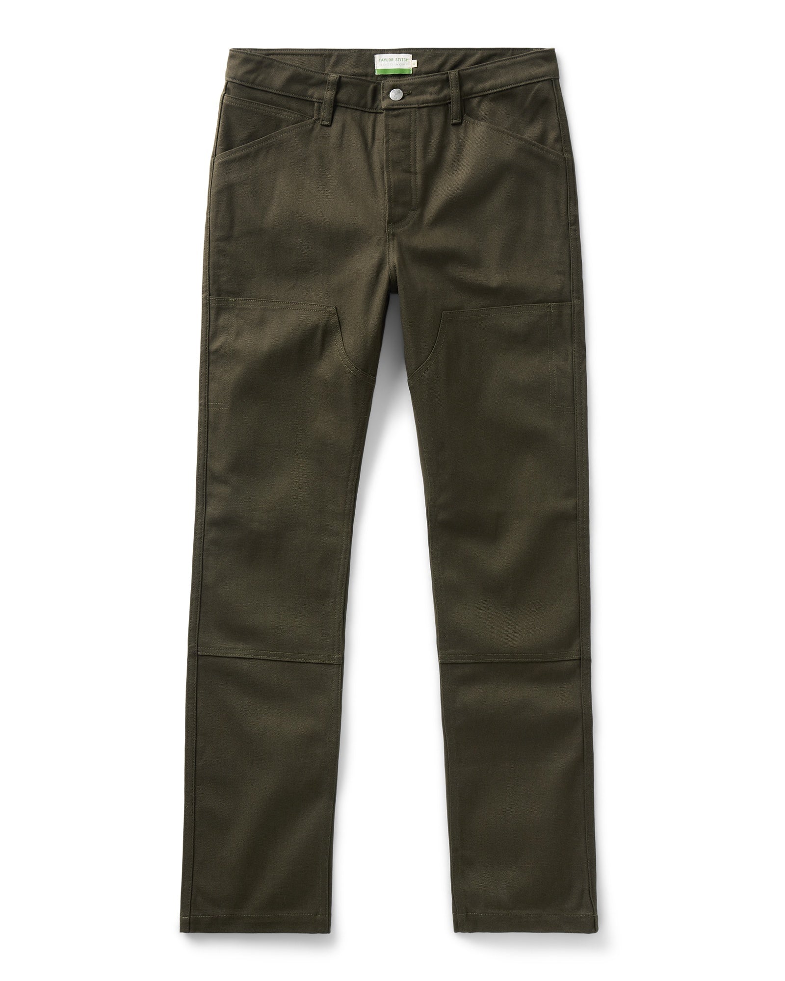 flatlay of The Good Acre Chore Pant in Olive Canvas, Bottoms by Taylor Stitch