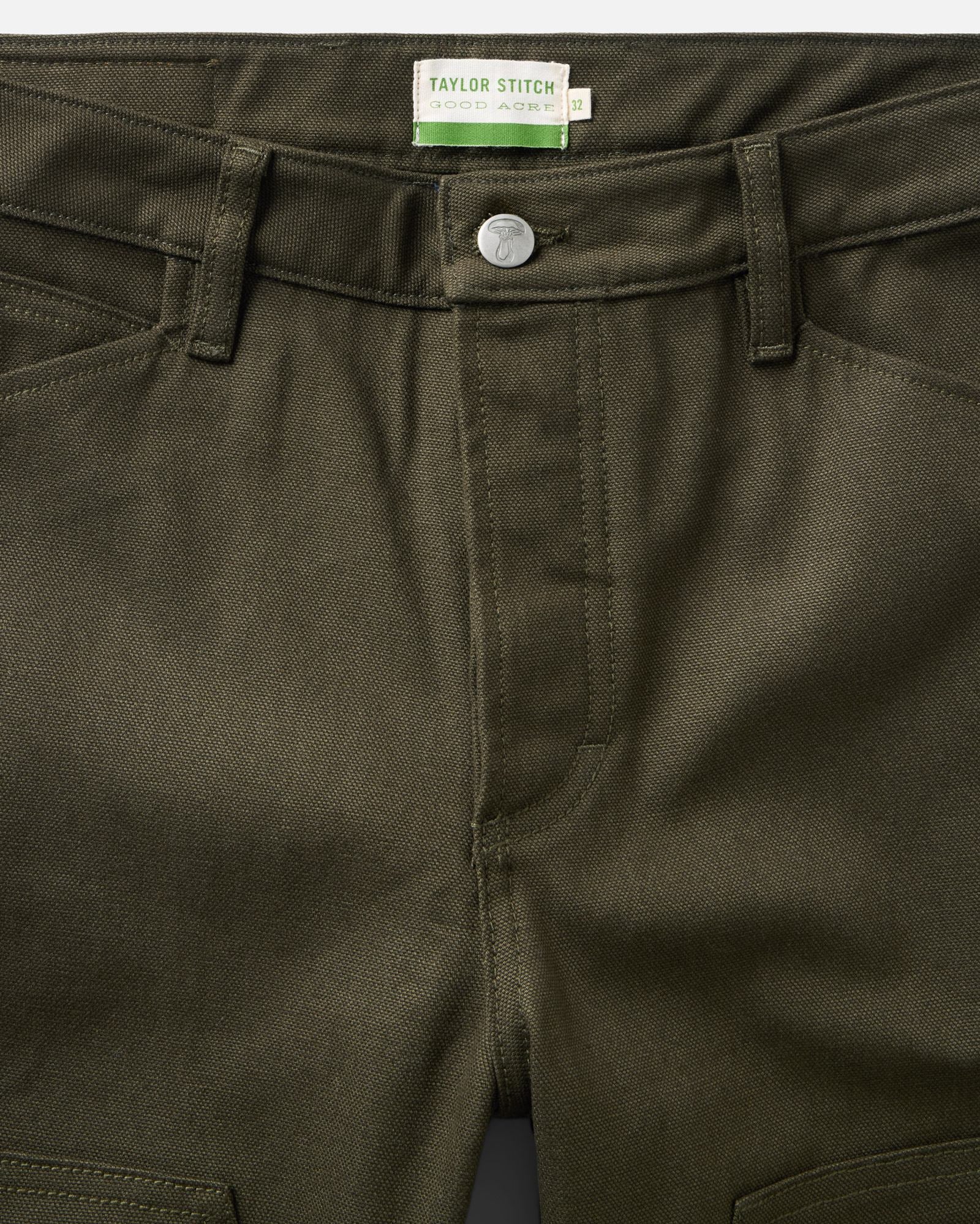material shot of the waistband on The Good Acre Chore Pant in Olive Canvas, Bottoms by Taylor Stitch