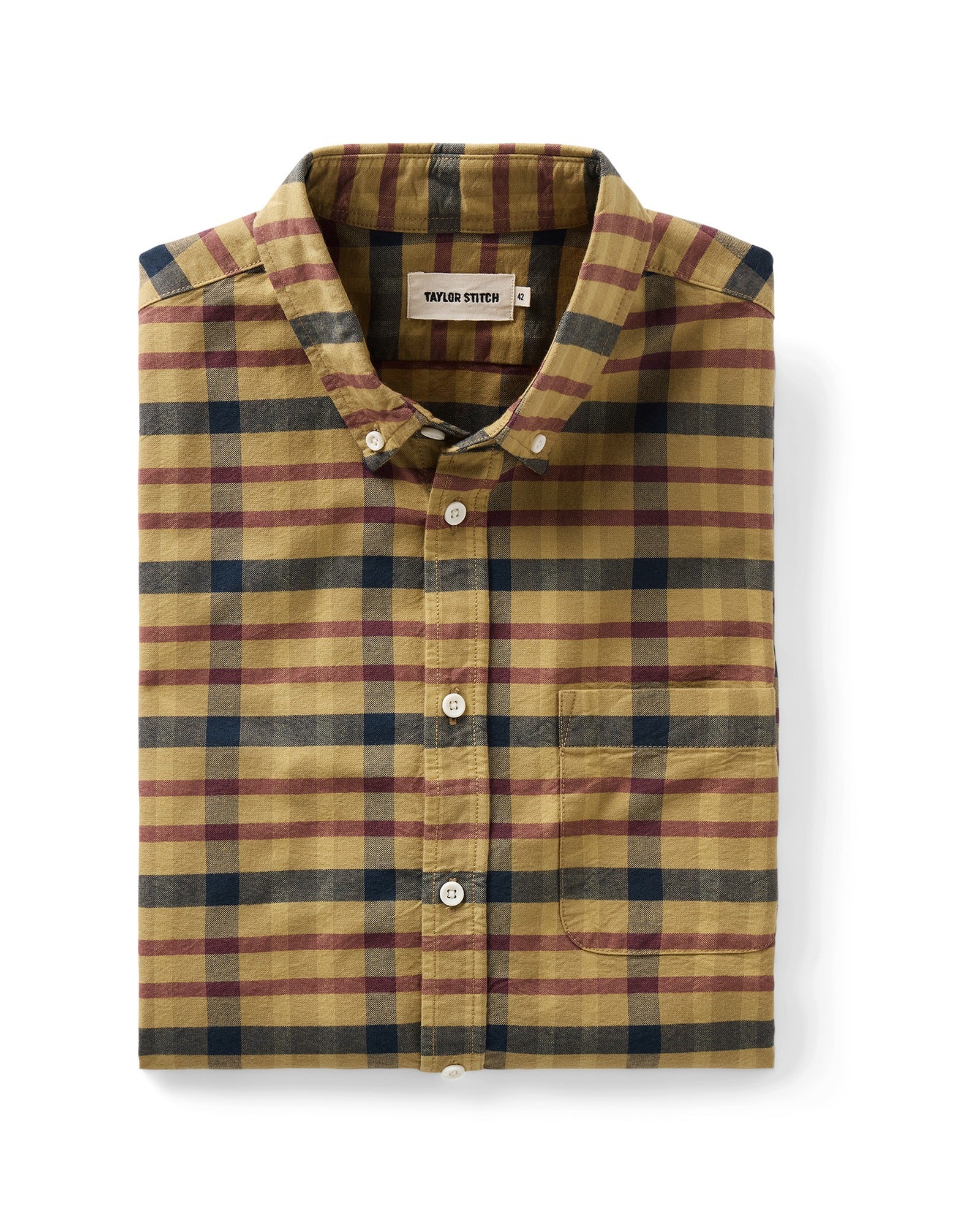 folded flatlay of The Jack in Marsh Check Oxford, Wovens by Taylor Stitch